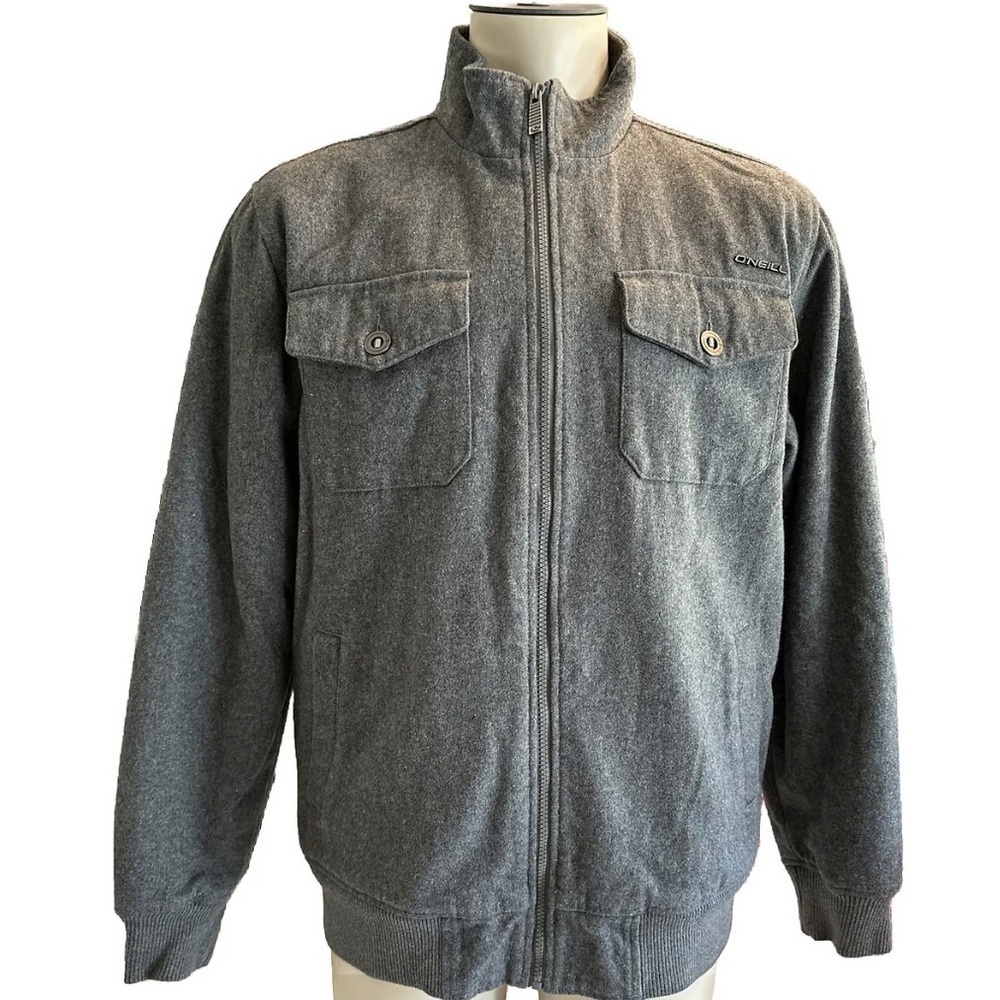 OâNeill Bomber Jacket Men's Large Gray Wool Blend